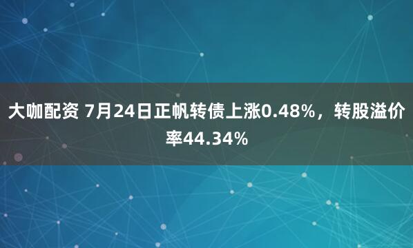 大咖配资 7月24日正帆转债上涨0.48%，转股溢价率44.34%